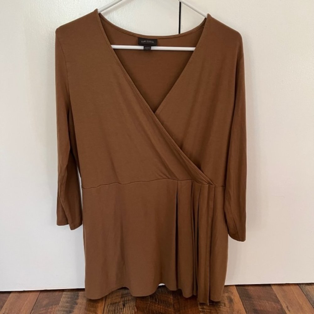 J. Jill Wearever Collection Brown Long V-Neck Blouse